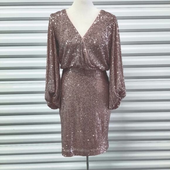 Eliza J Women's Dress Size 6 Pink Sequin Balloon Sleeve Cocktail Party Wedding - Picture 4 of 11